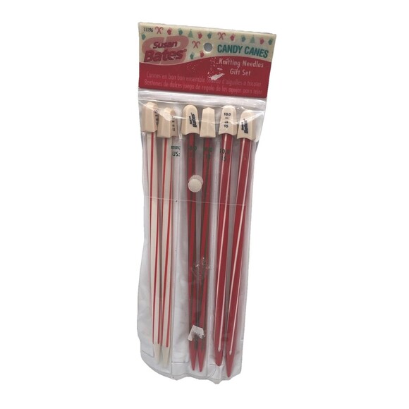 Vintage Christmas 10” Knitting Needles Gift Set Susan Bates Candy Cane 8 9 10 - Picture 1 of 16